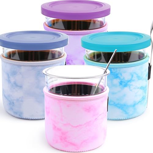 4 Pack Reusable Ice Cream Neoprene Sleeve Ninja Creami Deluxe Container Sleeves 24 oz Insulated Sleeves for NC501, NC500 Series