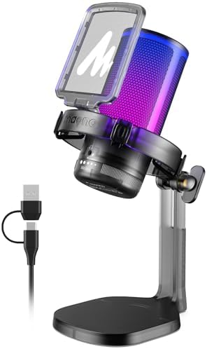 MAONO Gaming USB Microphone for PC with Noise Cancellation, Computer RGB Condenser Mic for Streaming Discord Twitch YouTube Podcast Online Chat PS4 PS5, GamerWave DGM20