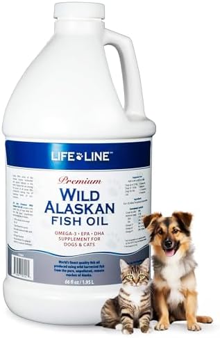 Life Line Pet Nutrition Wild Alaskan Fish Oil Omega-3 Supplement for Skin & Coat – Supports Brain, Eye & Heart Health in Dogs & Cats, 66oz