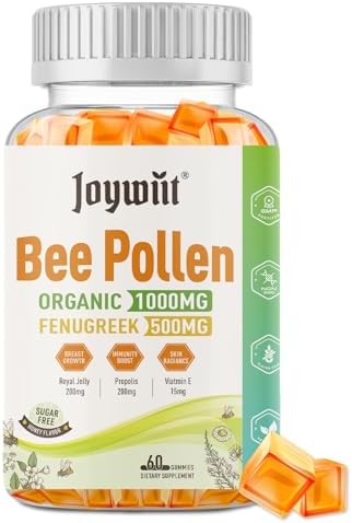 Bee Pollen 1000mg Sugar Free Gummies for Breast Growth, w/Fenugreek, Royal Jelly, Propolis, Organic Bee Pollen Supplement for Women, Rich in Vitamin E, Strengthen Immunity & Skin Care