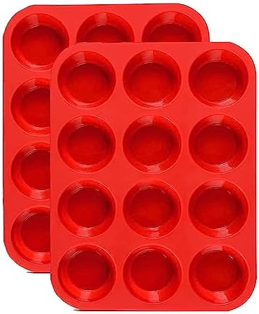 JEWOSTER 12 Cups Silicone Muffin Pan 2 Pack - Silicone Cupcake Pan Nonstick Silicone Molds Great for Making Muffin Cakes,Bread, Tart - BPA Free Baking Accessory