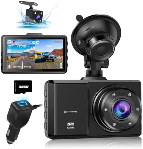 Dash Cam Front and Rear, SPADE Dual Dash Camera 1296P with 32G SD Card, Waterproof Backup Camera, DVR Car Dashboard Camera with Night Vision WDR G-Sensor Parking Monitor Loop Recording[UP-Grade]
