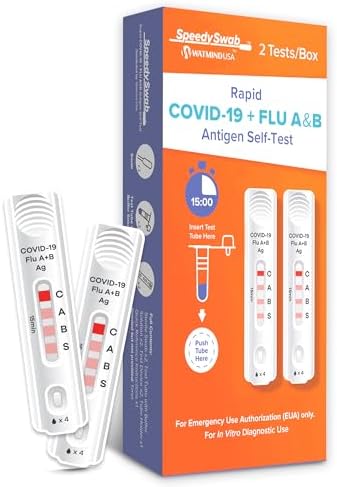 Quick 15 mins 3-in-1 Flu A/B and Covid-19 Test 2 Pack Results in 15 mins - Rapid Antigen Self-Test for Quick, Accurate Results at Home (1 Pack, 2 Tests)