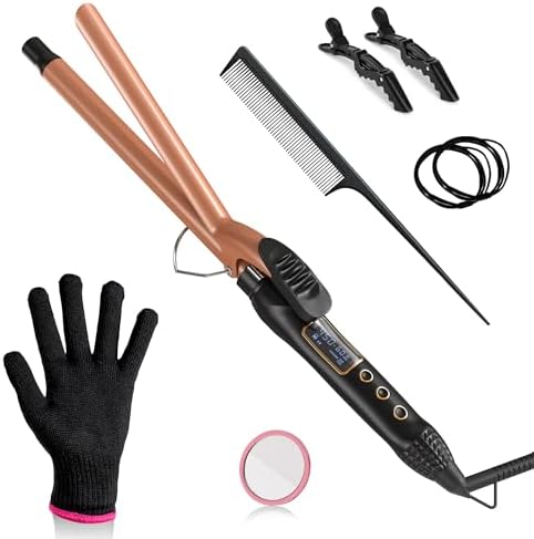 5/8 Inch Curling Iron, 5/8 Curling Wand, Hair Curling Iron with Adjustable Temperature,Pencil Hair Curler for Medium and Long Hair with LCD, with Heat Resistant Glove, 8-in-1 Gift Set