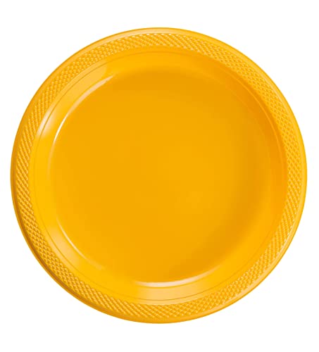 Exquisite 9 Inch. Dinner Plates Yellow Plastic Plates Disposable, 50 Count Yellow Plate Set, Disposable Plates For Party, Heavy Duty Plastic Plates Disposable, Plastic Plates For Party, Party Plates