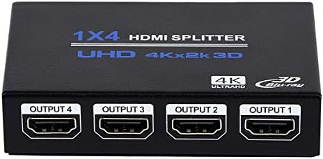 1x4 HDMI Splitter, 1 in 4 Out HDMI Splitter Audio Video Distributor Box Support 3D & 4K x 2K Compatible for HDTV, STB, DVD, PS3, Projector Etc, Duplicate/Mirror Screen Only (Not Extend)