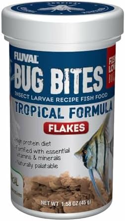 Fluval Bug Bites Tropical Fish Food, Flakes for Small to Medium Sized Fish, 1.59 oz., A7331, Brown