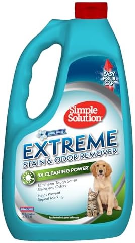 Simple Solution Extreme Pet Stain and Odor Eliminator Spray for Dogs and Cats - Enzymatic Cleaner with 3X Pro-Bacteria Cleaning Power - Strong Urine Pee & Poop Stain Remover - Spring Breeze, 1 Gal
