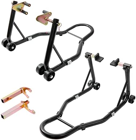 VEVOR Motorcycle Stand Lift, 850lbs Front Rear Combo Stand Lift Stand, Front Wheel Fork Stand, Rear U+L Fork Swingarm Spool Stand, Compatible with Most Yamaha Honda Kawasaki Suzuki Motorcycles, Black
