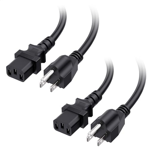 [UL Listed] Cable Matters 2-Pack 16 AWG 3 Prong Long Computer Power Cord - 15ft, 13A Monitor Power Cord Replacement, AC Cable, NEMA 5-15P to IEC C13, Black