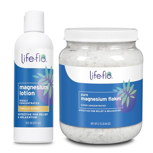 Life-flo Vanilla Magnesium Lotion 8oz and Magnesium Flakes for Bath 44oz - Relief and Relaxation with Topical Magnesium Chloride from Zechstein Seabed - Soothe Muscles and Joints - 60-Day Guarantee