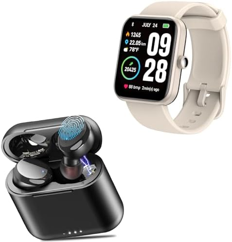 TOZO T6 True Wireless Earbuds Bluetooth 5.3 Headphones Black S2 44mm Smart Watch Champagne
