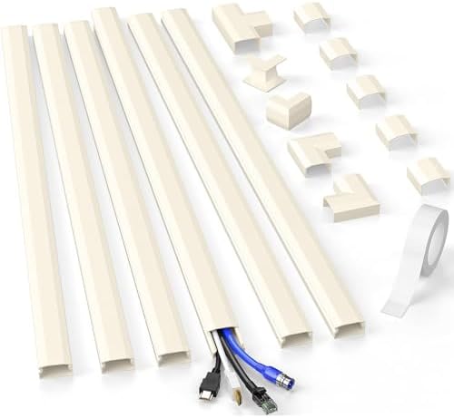 Delamu Cord Hider, 94.5in Cord Covers for Wires on Wall, Large Cable Hider Wire Covers for Cords, Wire Hiders for TV on Wall, Easy Set up Cable Cover Cable Management Kit, 6X W1.18 H0.67in, Beige