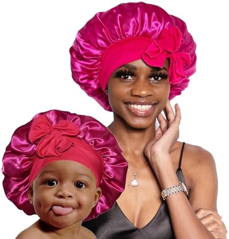 BONNET QUEEN Mommy and Me Silk Satin Sleep Bonnet Hair Wrap 2Pcs