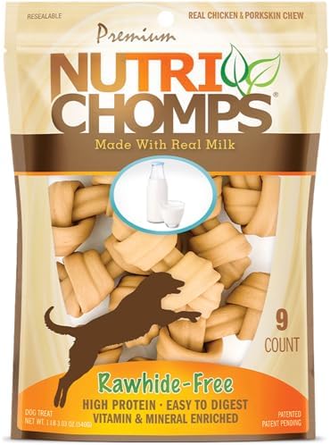 NutriChomps Dog Chews, 4-inch Knots, Easy to Digest, Rawhide-Free Dog Treats, 9 Count Real Milk flavor
