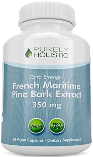 Purely Holistic Pine Bark Extract 350mg 180 Vegan Capsules 95% Proanthocyanidins - French Maritime Pine Bark Extract - Non GMO & Pesticide Free Antioxidant Supplement