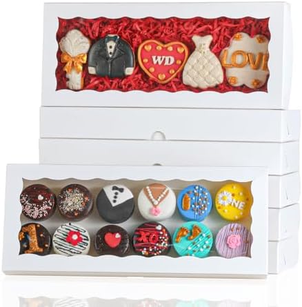 15pcs 12x5x1.5 Inch White Cookies Boxes with Window Bakery Boxes Macaron Boxes Cakesickle Boxes Chocolate Truffle Boxes Donut Treat Boxes for Christmas Valentine's Easter Mother's Day