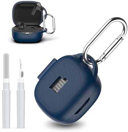 [3 in 1] for JBL Live Pro 2 Case Cover with Cleaner kit, Logo Visible Design Scratch Resistant Shockproof Silicone Protective Cover for JBL Live Pro 2 Earbuds with Carabiner-Blue