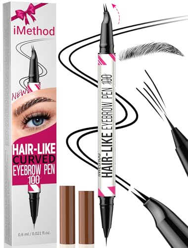 iMethod Curved Eyebrow Pen - Eyebrow Pencil, Brow Pencil 2-in-1 Dual-Ended Microblading Eyebrow Pen with Curved Tip and Precise Brush-Tip, Brow Pen for Natural Hair-Like Brows, Last All-Day, Black