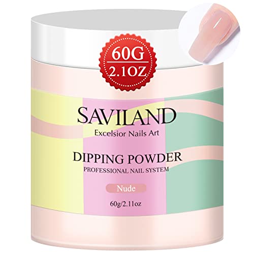SAVILAND Nude Dip Powder - 2.1 oz Dipping Powder for Natural French Nail Art Manicure, Build Powder for Dip Nails Strengthen Nail, Easy for Nail Beginners to Use No Nail Lamp Needed