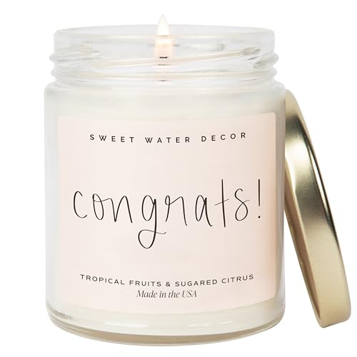 Sweet Water Decor, Congrats! Candle - New Job, Engagement, Graduation Gift - Tropical Fruits and Sugared Citrus Island Scented Soy Wax Candle - 9oz Clear Jar, 40 Hour Burn Time, Made in the USA