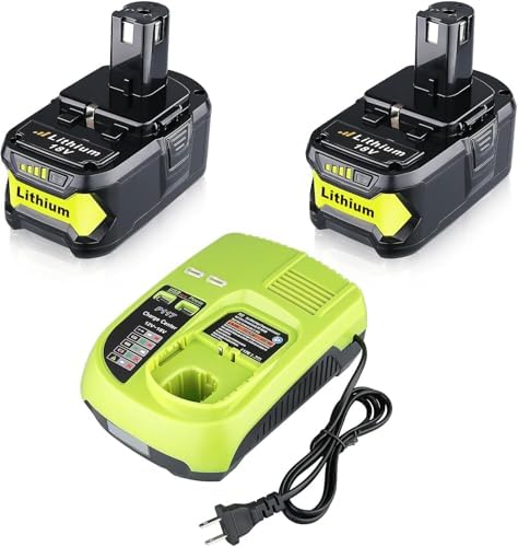 2Pack 6.0Ah Repacement for Ryobi 18V Battery with P117 Charger Compatible with Ryobi Battery 18V P102 P103 P104 P105 P107 P108 P109 Battery & Charger Kit