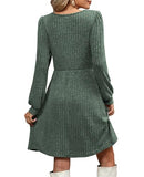 OFEEFAN Winter Square Neck Dresses Christmas Tunic Dresses for Women Green XL