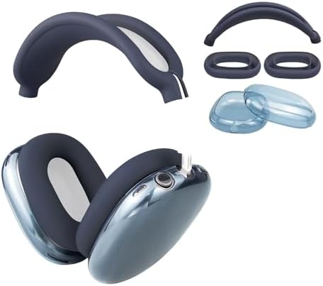 SOULWIT Protective Kit for AirPods Max, Headband Cover + TPU Case Protector + Silicone Ear Pads Cover, Sweatproof Accessory, Easily Washable, Anti-Scratch (Navy Blue)