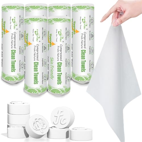 Compressed Disposable Face Towel Kit, Travel Size Washcloths & Compact Towels Portable Wash Cloths Cotton Wipes Tablets Coin Tissues Towelettes for Hotel Camping Backpacking(48 PCS White)