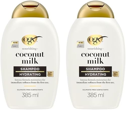 OGX Nourishing Coconut Milk Shampoo for Strong, Healthy Hair with Coconut Oil, Egg White Protein, Sulfate-Free, 13 fl oz (Pack of 2)