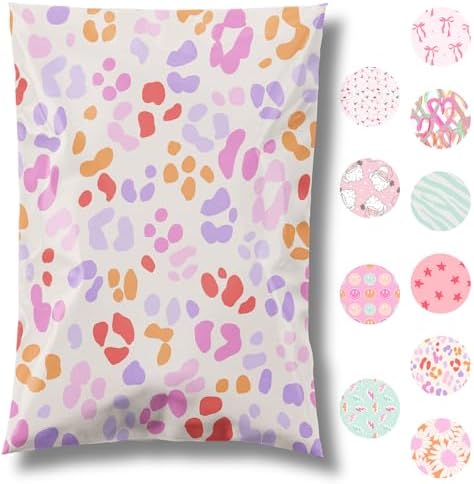 6x9 Designer Poly Mailer 100 Pack Heavy Duty Waterproof Self Seal Shipping Bags for Small Business Large Mailing Envelopes Bulk Tear Resistant Cute Packaging Preppy Leopard