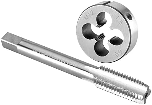 Burkit M12 X 1.5 Tap and Die Set, M12 x 1.5 Machine Thread Tap and Round Die Right Hand