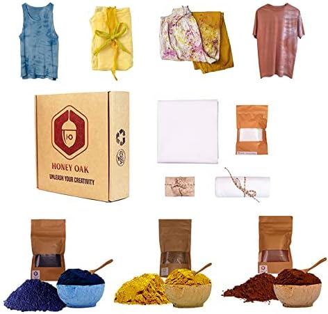 Fabric Tie Dye Kit with 3 Colors | Natural Shibori Powder | Indigo, Sunflower Yellow and Turkey Red | Perfect Clothing Dying | Painting Party Supplies DIY Art Craft Set for Kids and Adults