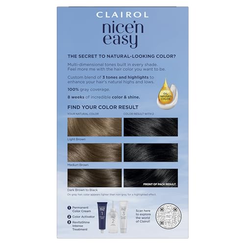 Clairol Nice'n Easy Permanent Hair Dye, 2 Black Hair Color, Pack of 3