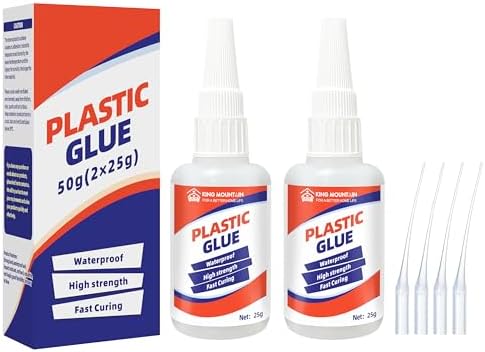 Super Glue for Plastic,50g(25g×2) High Strength Fast Drying Clear Plastic Glue,Heavy Duty Adhesive for Plastic Models,Toys,Crafts,Cutlery,DIY Kits,for EVA,PU,PVC and TPR Etc.Low Odour,Waterproof