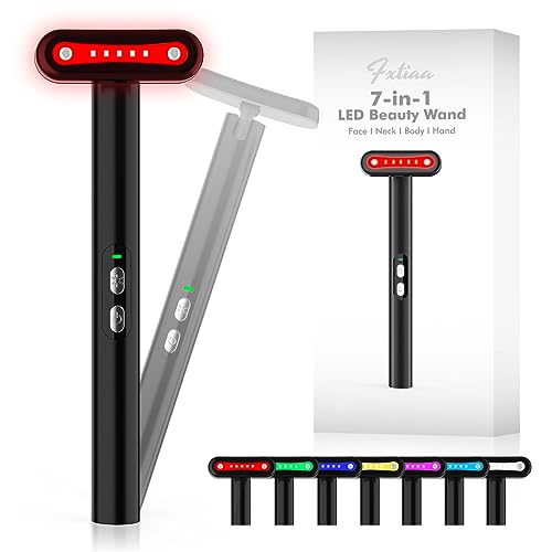 Led-Light-Therapy, 7 Color Face Skincare Wand with Facial Massager LED Face Skin Rejuvenation for Face & Neck & Eye Skincare Equipment Red Light Wand