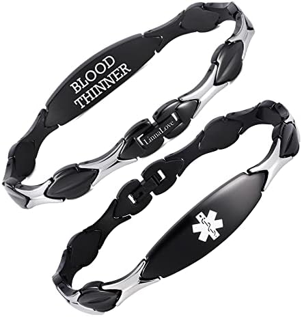 LinnaLove 7 1/2 inch Medical Alert Bracelets for women Stainless Steel Fashion Medical Bracelets Personalized Engraving