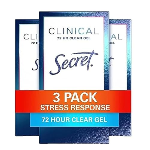 Secret Clinical Strength Antiperspirant Deodorant for Women, Stress Response, 3X Stress Protection, 72hr Sweat & Odor Protection, PH Balancing Minerals, Clear Gel, 1.6 oz (Pack of 3)