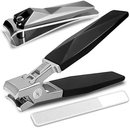 German Nail Clippers, Toenail Clippers for Thick Toenails, Toe Nail Clippers for Thick Nails for Seniors, Finger Nail Clippers Large Wide Jaw Opening with Catcher, No Splash with Lock
