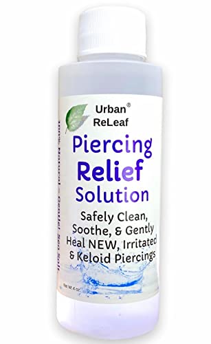 Urban ReLeaf PIERCING RELIEF Solution ! Safely Clean, Soothe & Gently Calm New, Irritated and Bumpy Piercings. 100% Natural Sea Salt, Tea Tree, Rosemary