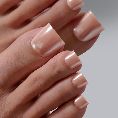 BTArtbox Press On Toenails - Real Square Pearl Chrome Toe Nail Press Ons with Glue for Women, Opaque Fake Toe Nail Tips in 15 Sizes - 30 Toenails Kit, Silky Shine