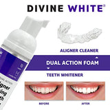 Divine White Dual-Action Stain Removal Aligner/Retainer Cleaner and Teeth Whitening Foam- Hydrogen Peroxide-Good for Invisalign, ClearCorrect, SmileDirectClub, Byte -Oral Care-Foam Toothpaste, 4-Pack