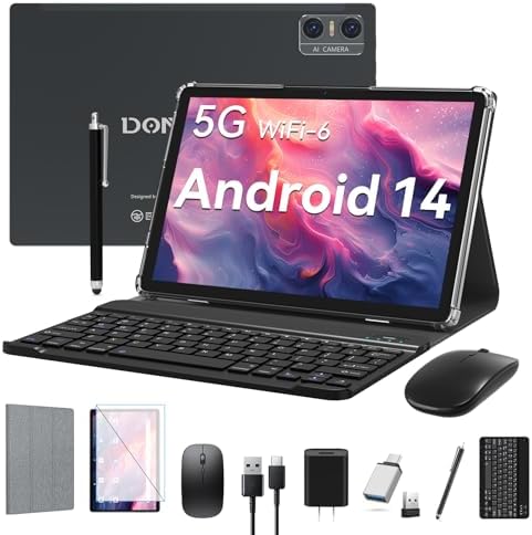 Android 14 Tablet 2025 Latest Tablets, 10 inch Tablet (4+4)GB RAM 64GB ROM 1TB Expand, 2 in 1 Tablet with Keyboard, Case, Stylus, Octa-Core Tablet PC, WiFi 6, Bluetooth, Dual Camera,7000mAh Battery