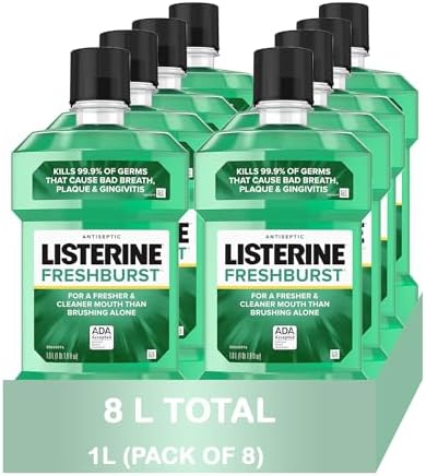 Listerine Freshburst, Antiseptic Mouthwash with Germ-Killing Oral Care Formula to Fight Bad Breath, Plaque & Gingivitis, 1 L (Freshburst, 1.00 L (Pack of 8))