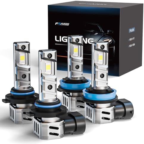 FRANXI 9005/HB3 H11/H8/H9/H16 Bulbs Combo Fog Lights, 120W Super Bright 6000K Cool White, 1:1 Design with Cooling Fan, Plug and Play, Pack of 4