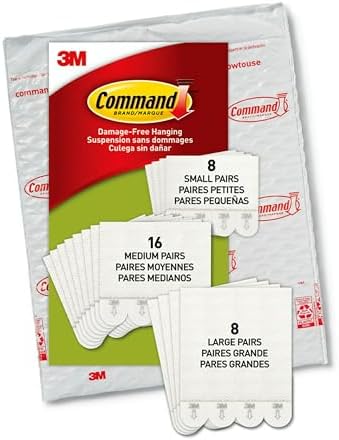 Command Picture Hanging Strips Variety Pack, Damage Free Hanging Picture Hangers, No Tools Wall Hanging Strips for Living Spaces, White, 8 Small Pairs, 16 Medium Pairs and 8 Large Pairs(64 Strips)