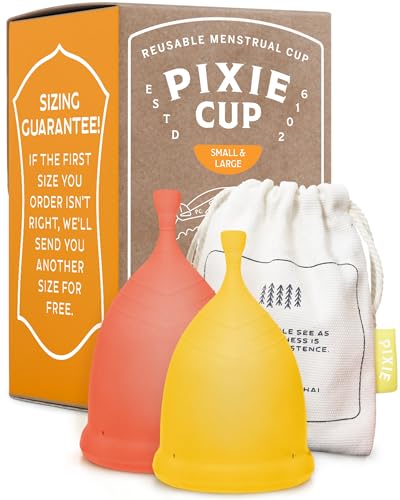 2 Pixie Menstrual Cups - No Metals or Toxins - 100% Medical-Grade Silicone - Ranked 1 for The Most Soft Reusable Period Cup - Wear 12 Hours - Tampon Alternative - Buy One We Give One (Combo)