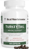 Turkey Tail Capsules - Organic Mushroom Supplement with Potent Turkey Tail Mushroom Extract for Gut, Energy, Brain, & Immune Support - Vegan Mushroom Extract, Non-GMO, 200 Caps