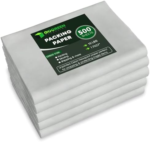 Packing Paper for Moving - 500 Newsprint Paper Sheets for packing supplies -15 lb - 17" x 27" Moving Supplies Packing paper for Dishes and Glasses - Made in USA
