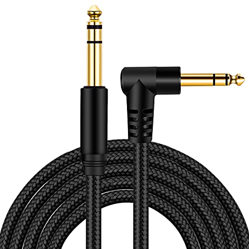 1/4 Inch TRS Instrument Cable 10Ft 2pack, 6.35mm TRS to 6.35mm TRS Stereo Audio Cable Male to Male Right-Angle-to-Straight for Guitar, Bass,Mixer,Amplifier,Speaker,Equalizer...
